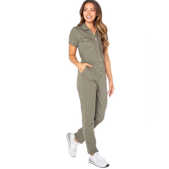 Celebrity Pink Pants - Celebrity Pink Olive Button-Up Jumpsuit